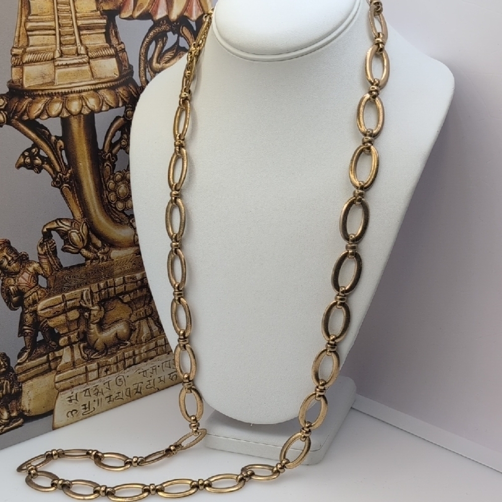 Chico's Gold Statement Necklace with Elongated Oval Links